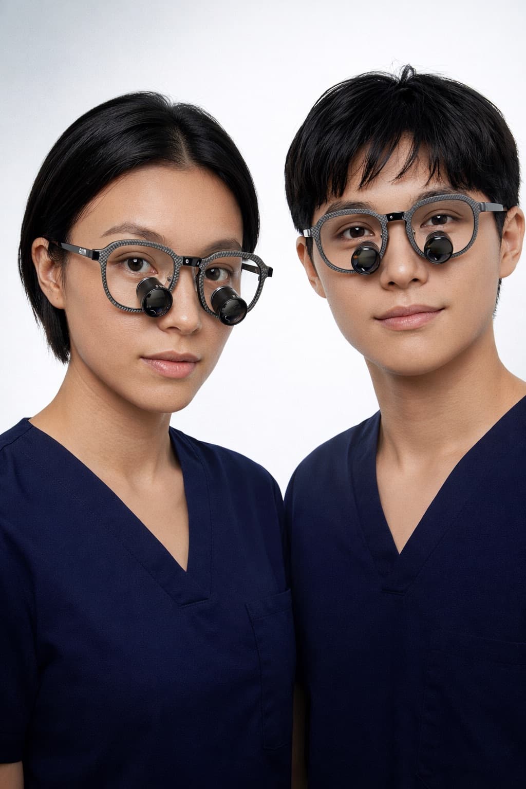 Dentist wearing dental loupes