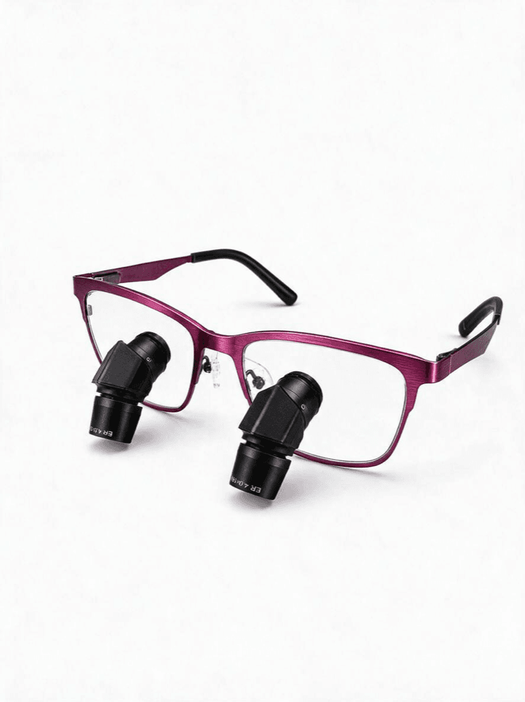 AcuView Pro prismatic loupes in burgundy titanium alloy